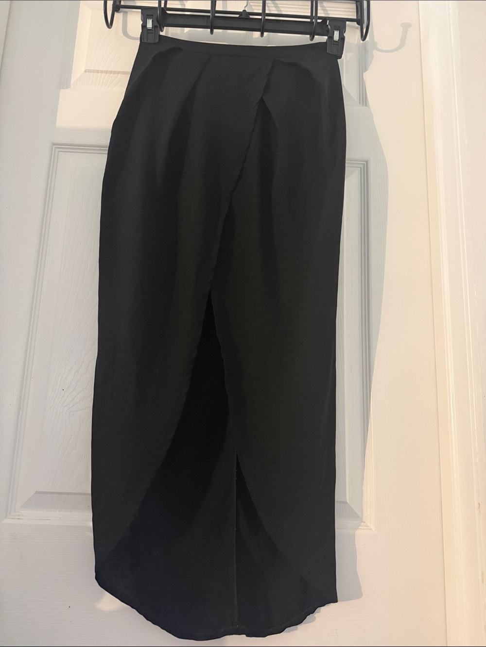 Black Tulip-Front Midi Skirt